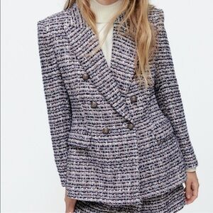 ZARA Double Breasted Blazer Textured Tweed Weave